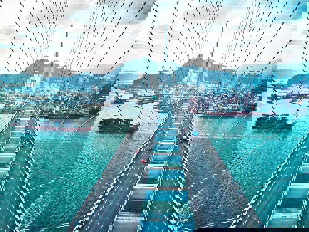 Bridge in Hong Kong and Container Cargo freight ship (1)