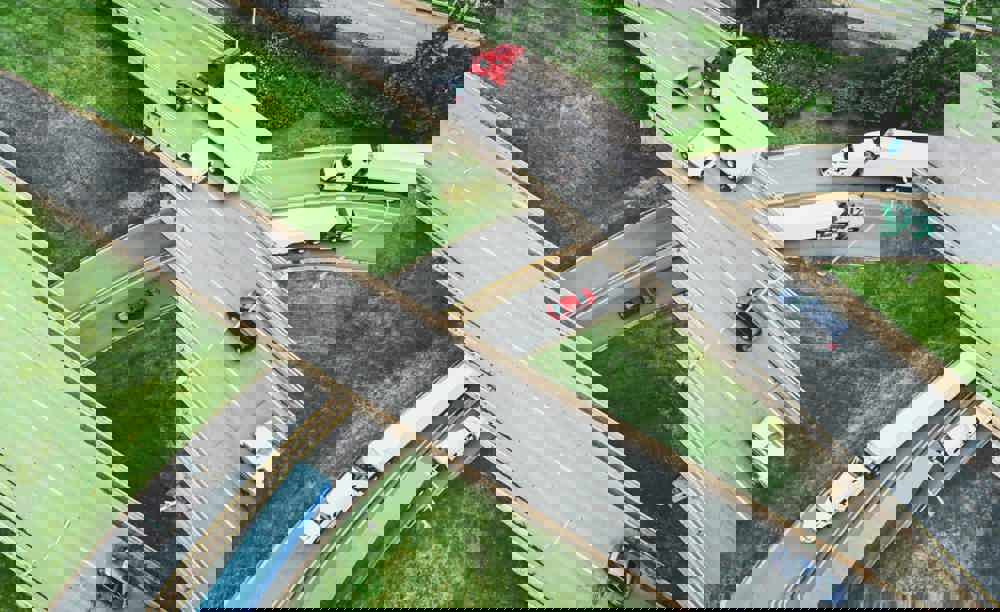 Aerial View of Semi Trucks (2)