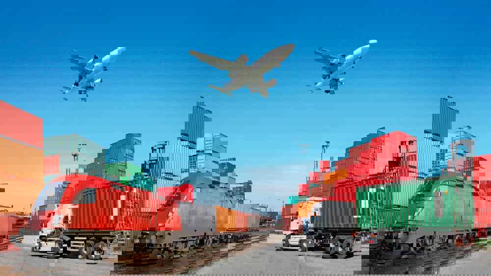 Global travel via cargo train, container ship, air