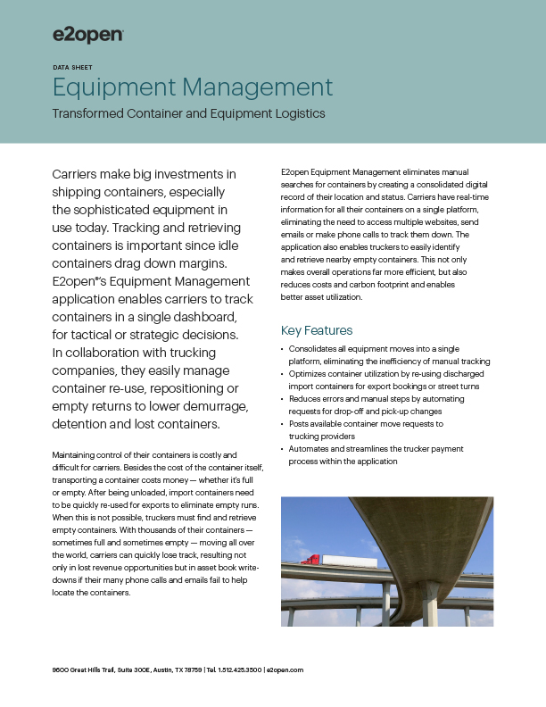 e2open Equipment Management Data Sheet