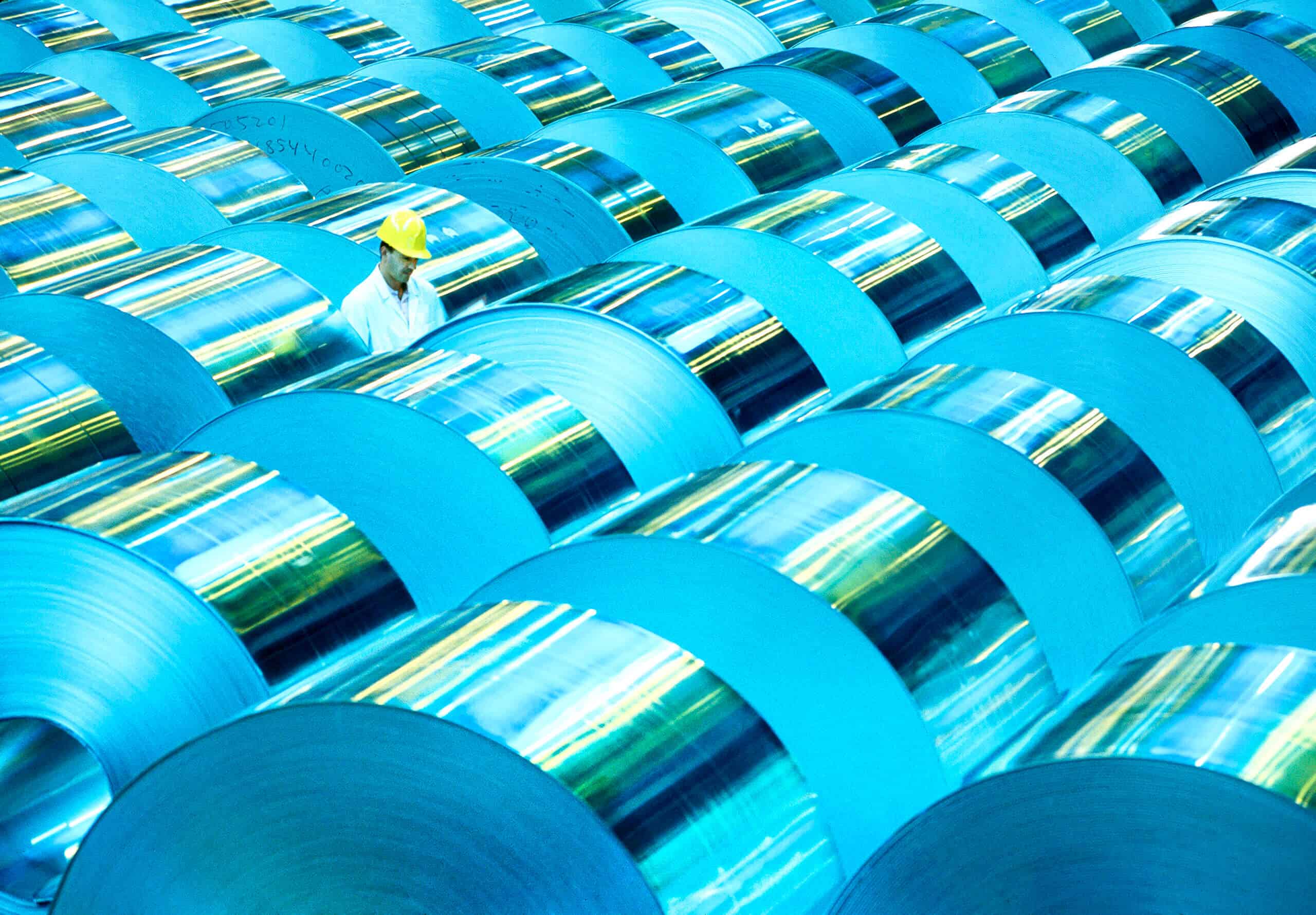 Worker with stock aluminum reels