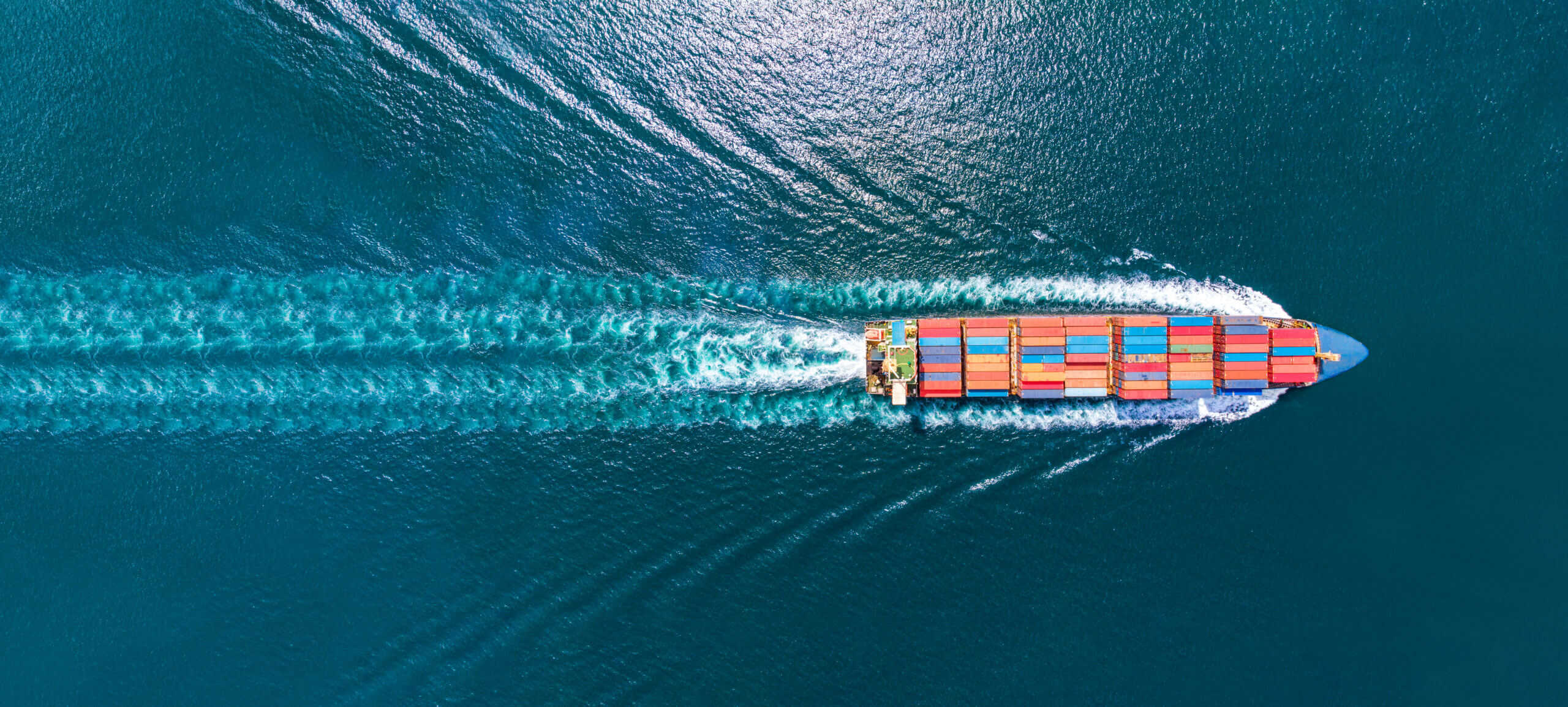 Aerial View Of Container Ship In Sea
