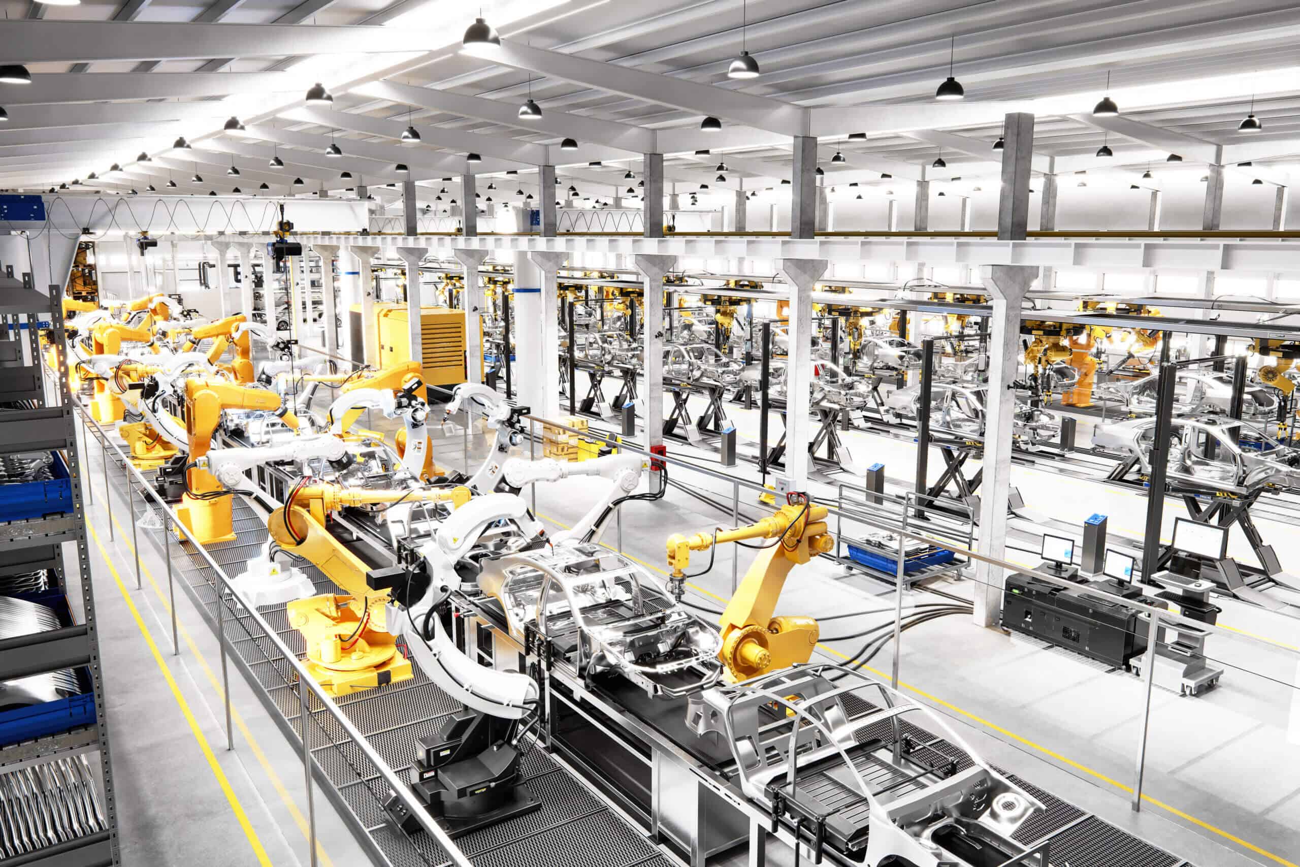Cars on production line in factory