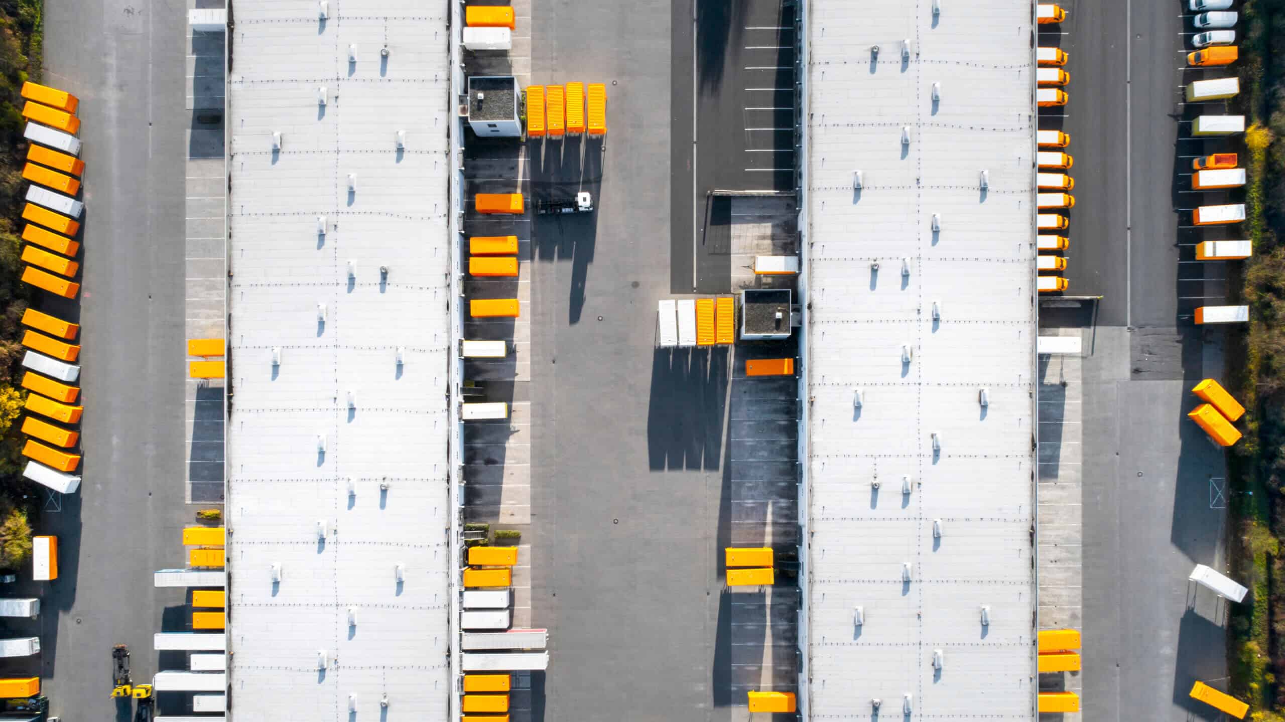 Distribution logistics building parking lot - aerial view