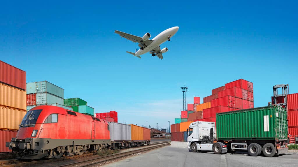 Global travel via cargo train, container ship, air Freight carriers Industry