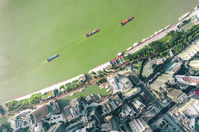 Top View of Streets and River / Shanghai